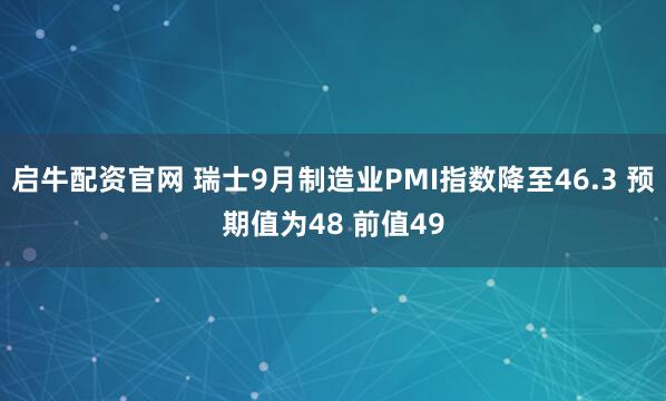 启牛配资官网 瑞士9月制造业PMI指数降至46.3 预期值为48 前值49