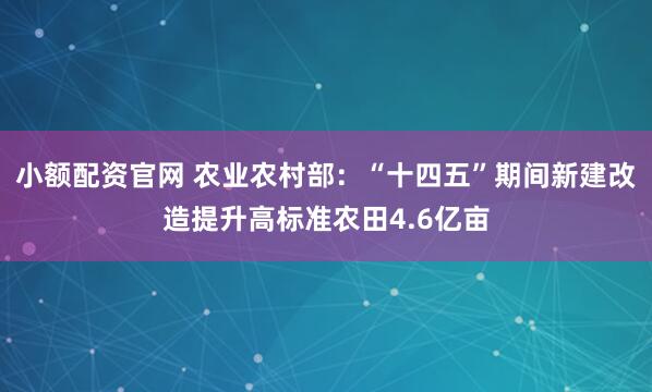 小额配资官网 农业农村部：“十四五”期间新建改造提升高标准农田4.6亿亩